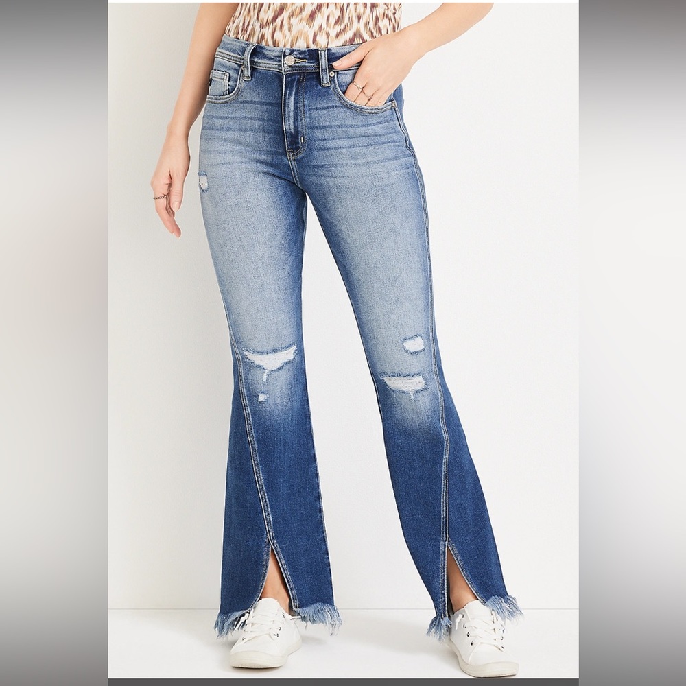 Kancan flare high rise slit frayed hem Jean. Worn one time. Size 28